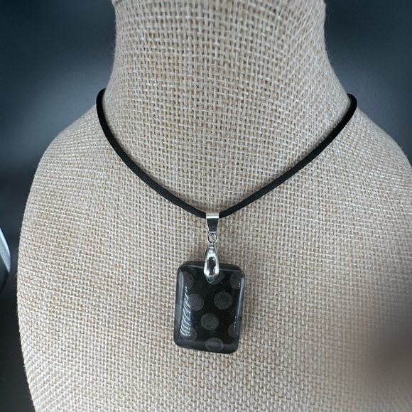 Black Coral Fossil Pendant Necklace on Black Satin Rope - Picture 11 of 14